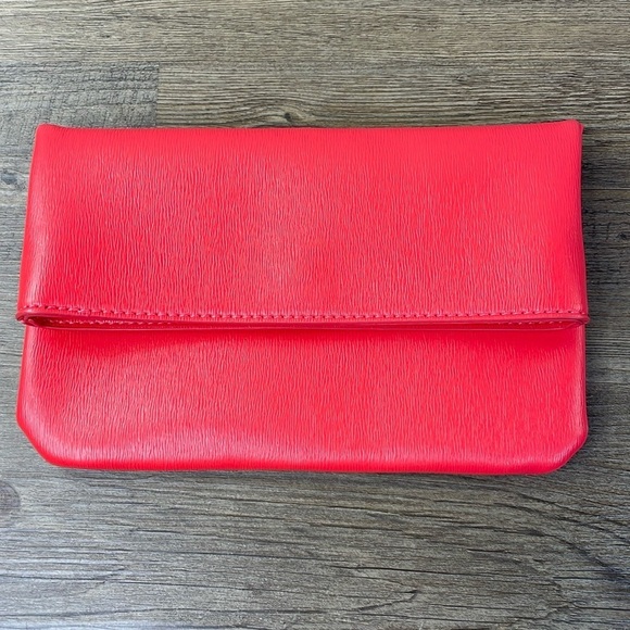 Neiman Marcus Handbags - Neiman Marcus Women's Coral Red Magnetic Folding Faux-Leather Clutch Bag